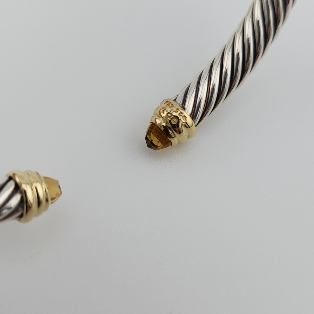 David Yurman 5mm Sterling Silver & 14k Gold Cable Bracelet With Citrine - Picture 2 of 4
